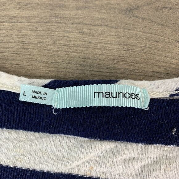 Maurices Womens Size Large Top Striped Blue & White Scoop Neck Lighweight - Picture 5 of 7